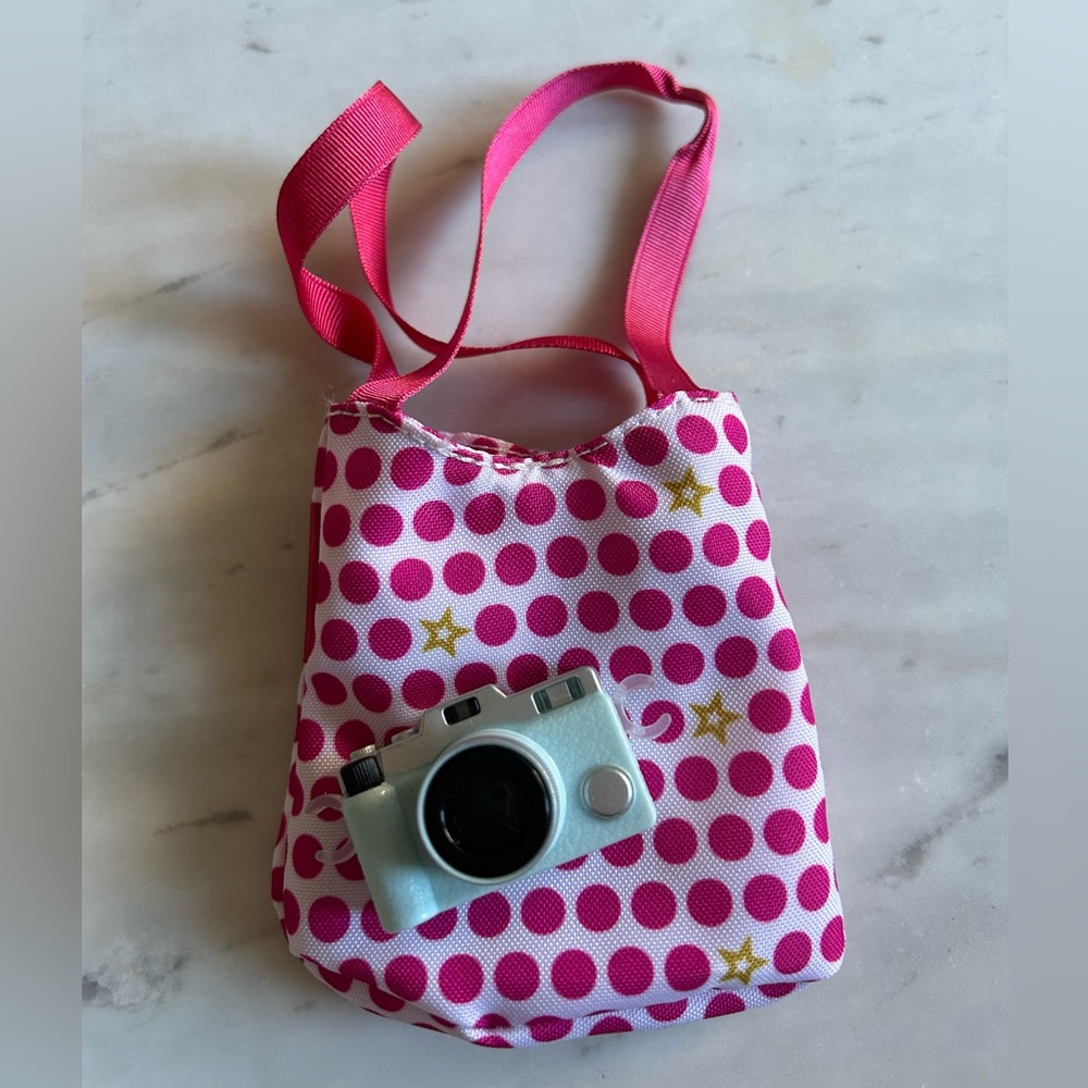 American Girl Doll travel bag and camera